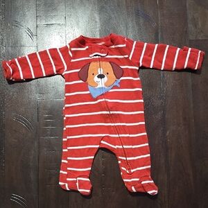 Red Striped Kids One Piece 2-Way Zip with Dog Design